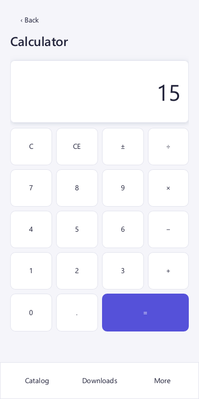 Calculator running in the compact mobile layout